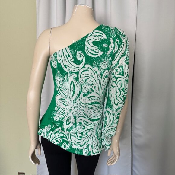 INC International Concept Green Women's Sleeveless One-Shoulder Top - Picture 2 of 7